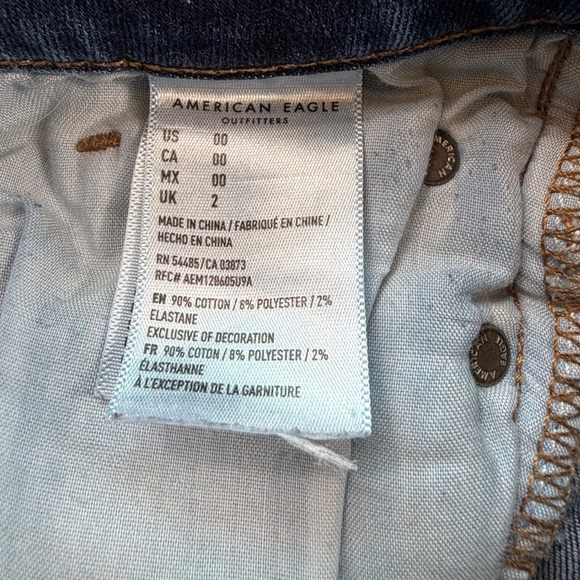 American Eagle Denim Shorts Hi-Rise Shortie 00 Distressed Dark Wash Frayed Hem - Picture 4 of 8